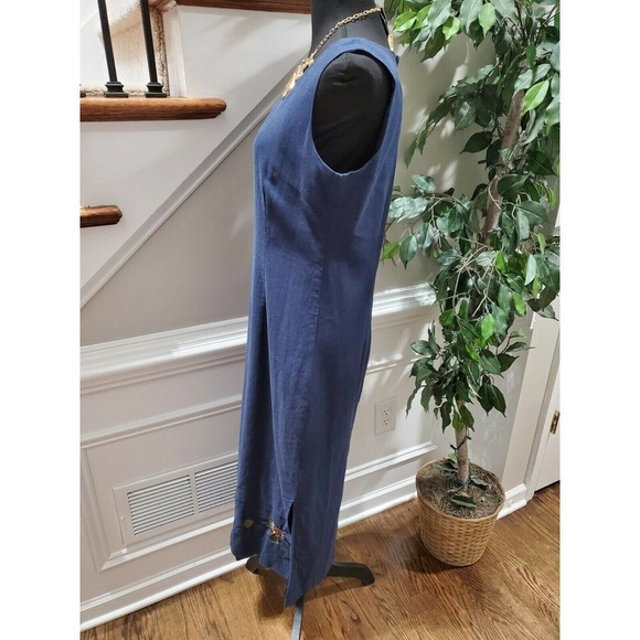 M.H.M Women Solid Blue Linen & Rayon Top Shirt & Maxi Dress 2 Piece Suit Size 10 - Picture 7 of 12